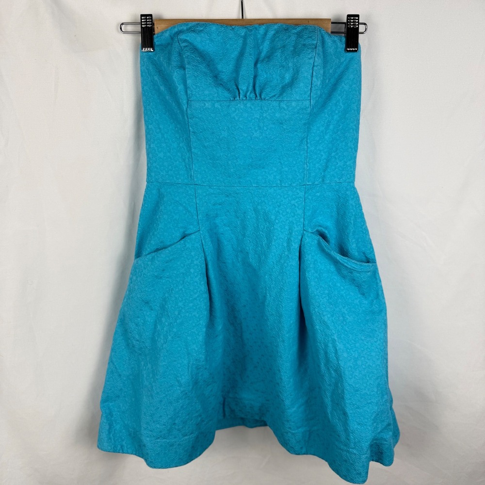 Lilly Pulitzer Blue Strapless Mini Dress Pockets Size 0‎ Preppy Coquette Preppy